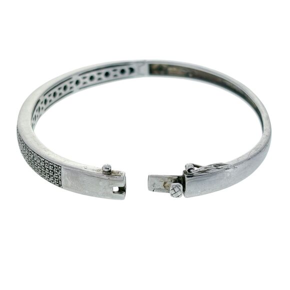MISSING STONE Vintage Sterling Silver 925 Diamond 0.94ctw Bangle Bracelet 7.25" - Picture 5 of 8